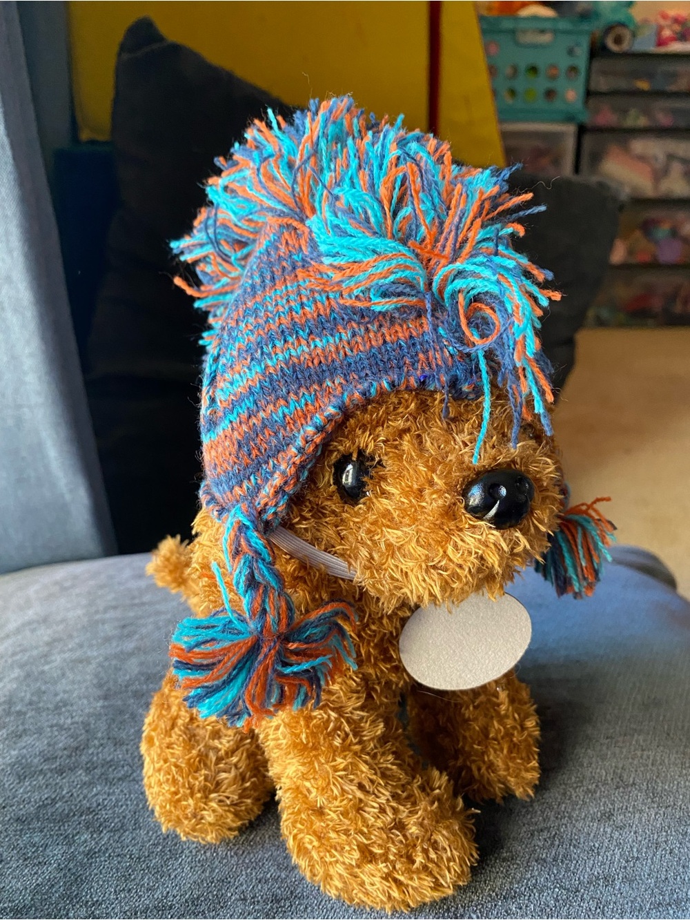 Dog Hat Blue & Orange Pom-Pom